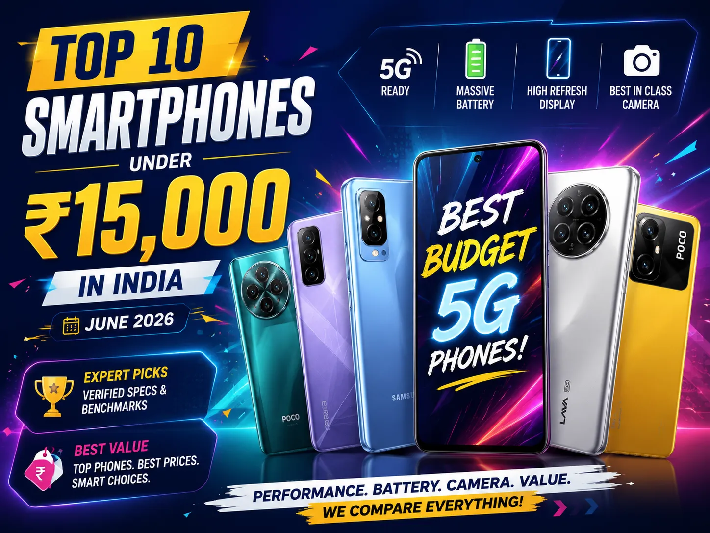Top 10 Smartphones Under ₹15,000 in India (June 2026) – Best Budget 5G Phones